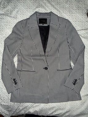 Maje Black & White Houndstooth Tailored Single-Button Blazer